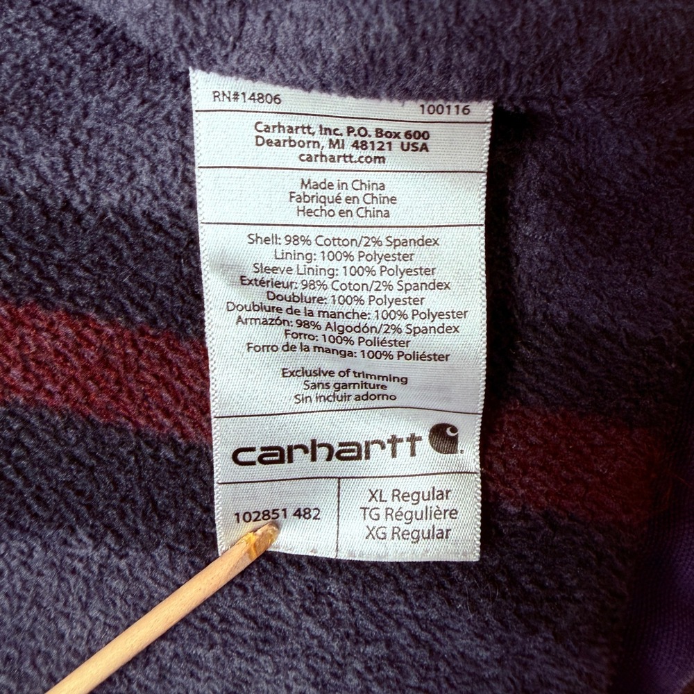 Carhartt Shirt Jacket Mens XL Blue Blanket Lined Button Snap Workwear Distressed - Picture 9 of 16